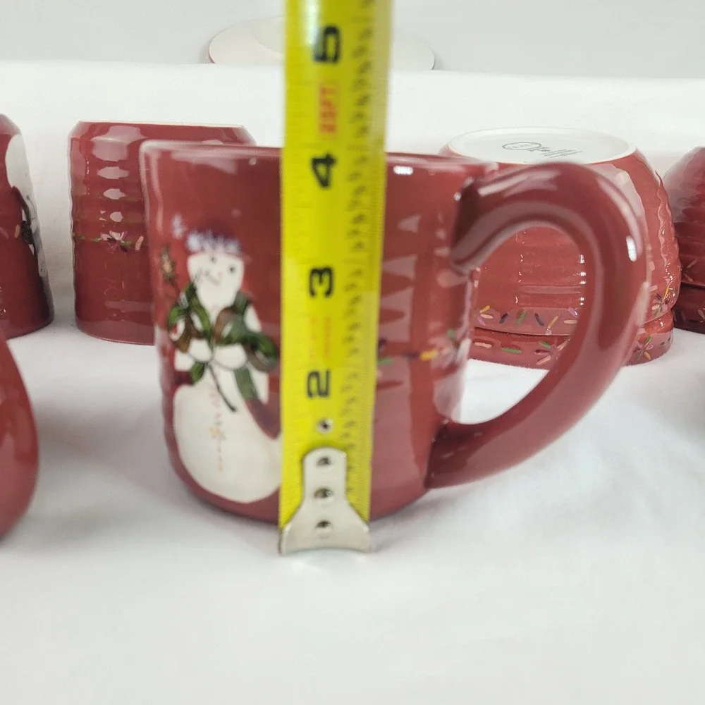 Tracy Porter Jingle Bell Snowman Red Ceramic Mug Bowl Plate 3 Piece Set